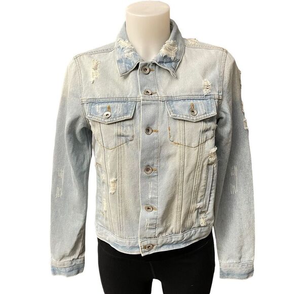 CI SONO DENIM COLLECTION light washed distressed denim jacket cotton sz S NEW !! - Picture 1 of 10